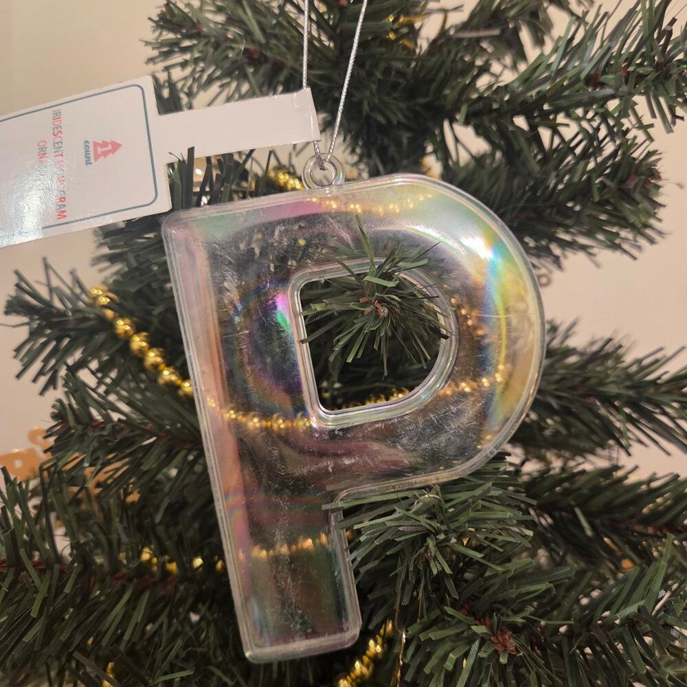 P Iridescent Monogram Initial Christmas Ornament